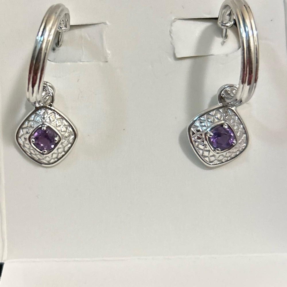 Judith Ripka Julian Rhodium Plated Silver Removable Amethyst Charm Drop Earring